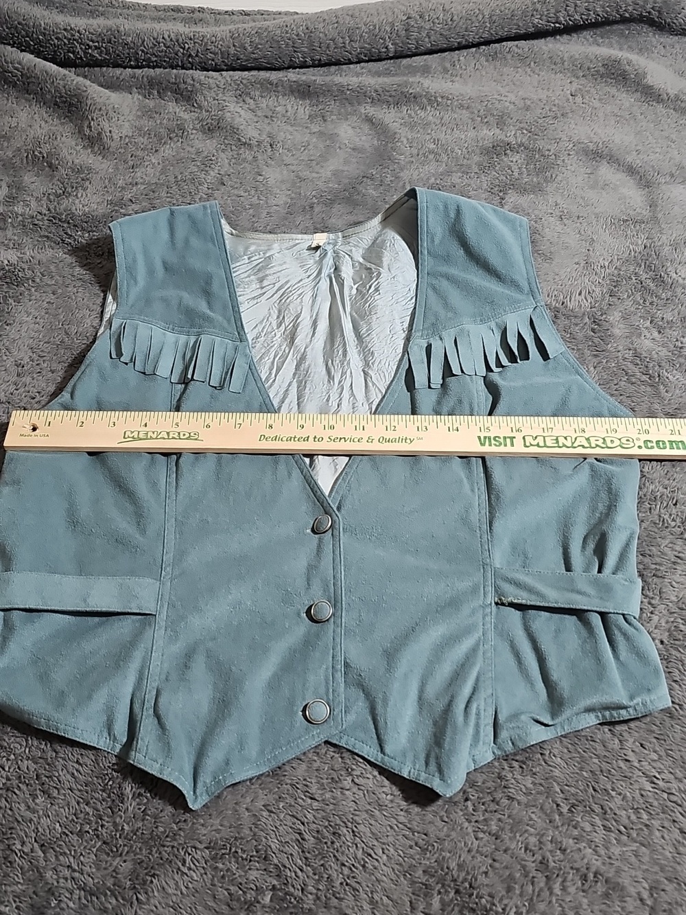 Fringe Vest Three Button Cinched Waist With Tiered Skirt Blue Green Size S - Picture 4 of 10